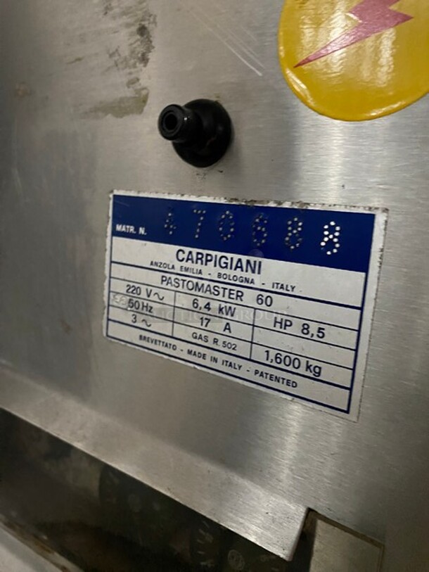 Carpigiani Commercial Floor Style Pasteurizer Machine! All Stainless Steel! Model PASTOMASTER60 Serial 470888! 220V 3Phase! On Casters! - Image 6 of 10
