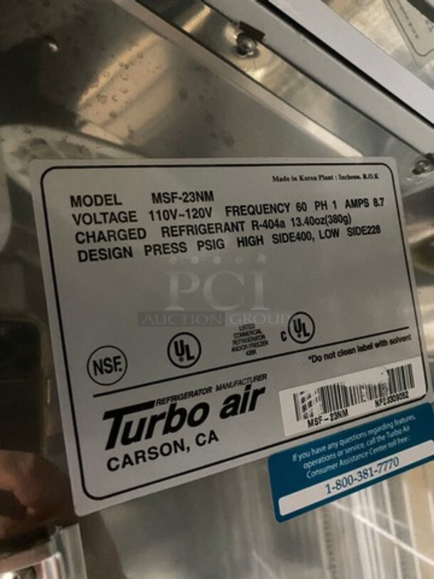 Turbo Air Commercial Single Door Reach-In Freezer! With Poly Coated Racks! Solid Stainless Steel! Maximum Series Model: MSF23NM SN: NF23309052 110/120V 60HZ 1 Phase - Image 7 of 9