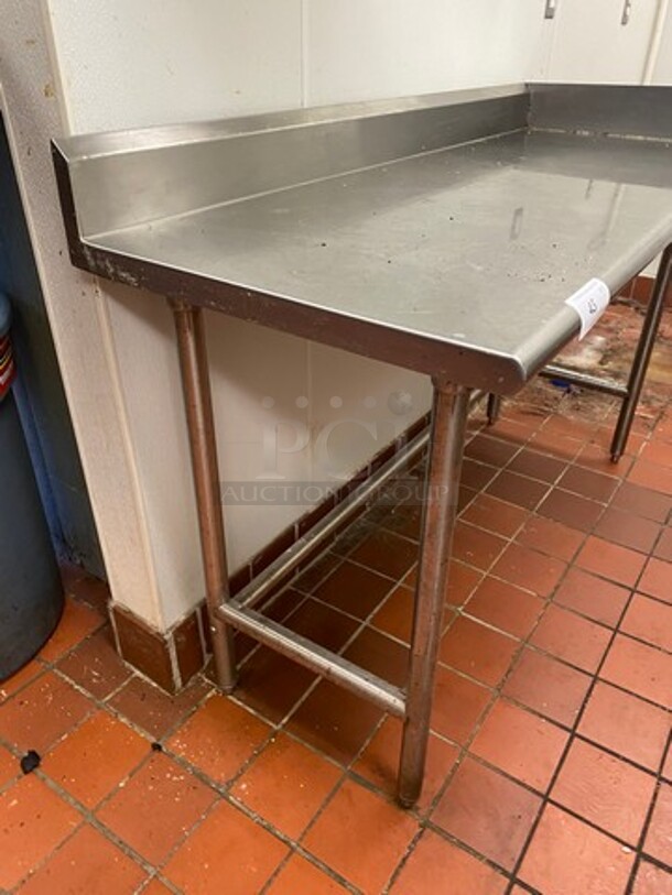 Solid Stainless Steel Side Dishwasher Table! With Back And Single Side Splash! With Storage Space Underneath! On Legs! - Image 2 of 7