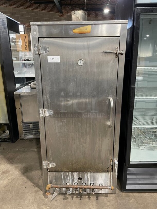 All Stainless Steel Commercial Natural Gas Powered Vertical Upright Smoker! On Legs! - Image 1 of 6