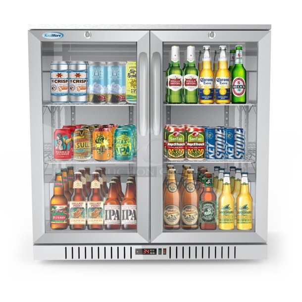 BRAND NEW SCRATCH & DENT! Koolmore BC-2DSW-SS 35 in. Two-Door Back Bar Refrigerator - 7.4 Cu Ft. WORKING!! IN THE ORIGINAL BOX.  - Image 1 of 3