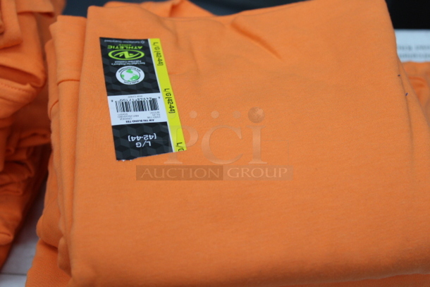 ALL ONE MONEY!! (10) Blaze Orange Hat / Vest Combo Your Bid, (2) Orange Hats, Stack of 17 Orange Athletic Shirts [Sizes: 8 2XL, 6 L, 1 M, 1 3XL]
 - Image 7 of 9
