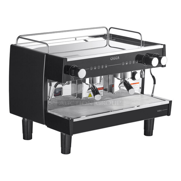 BRAND NEW SCRATCH AND DENT! Gaggia MGV292NPTU Vetro Stainless Steel Commercial Countertop 2 Group Espresso Machine w/ 2 Portafilters and 2 Steam Wands. 230 Volts, 1 Phase. 