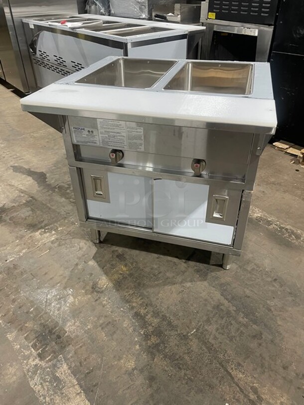 NEW! Scratch-N-Dent! Prepline Natural Gas Powered 2 Pan Sealed Well Hot Food Steam Table! With Sliding Door Enclosed Base! All Stainless Steel! On Legs! Model: GSTC30-2S SN: 2303202305120001! - Image 4 of 9