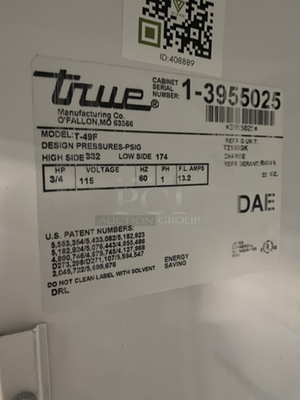 COOL! True Commercial 2 Door Reach In Freezer! With Poly Coated Racks! All Stainless Steel! Model: T49F SN: 13955025 115V 60HZ 1 Phase - Image 4 of 10