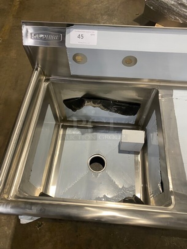 NEW! SCRATCH-N-DENT! Sapphire Single Compartment Prep Sink! With Single Side Drain Board! With Back Splash! All Stainless Steel! With Legs! Model: SMS2020R - Image 5 of 7