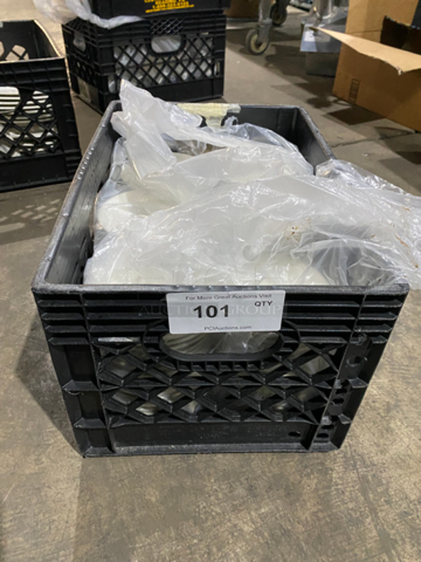 Homer Laughlin White Ceramic Saucers! Includes Black Poly Crate! - Image 1 of 6