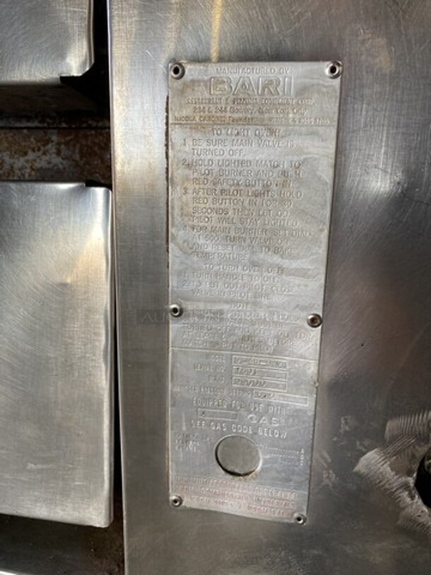 Bari Natural Gas Powered Double Stacked 6 Pie Pizza Oven! Model M48-6 Serial 1591! No Stones!No Legs! 2 X Your Bid Makes One Unit!  - Image 7 of 10
