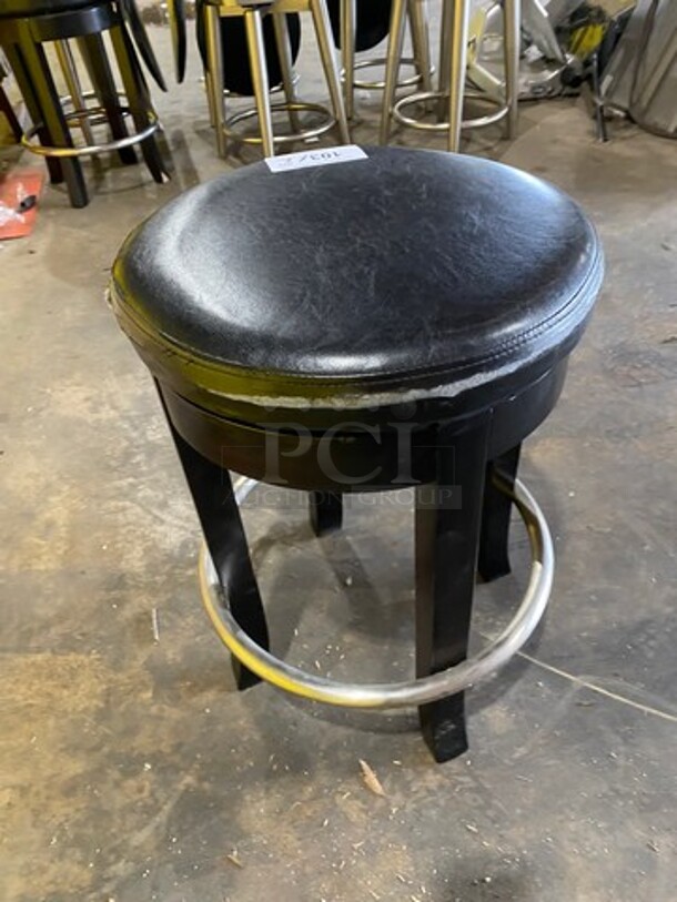 Round Black Cushioned Chairs! With Metal Base! With Footrest! 2x Your Bid! - Image 3 of 5