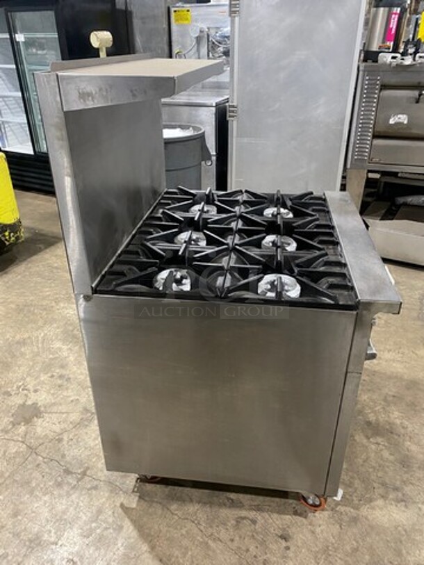 Sunfire Commercial Natural Gas Powered 6 Burner Stove! With Raised Back Splash And Salamander Shelf! With Oven Underneath! All Stainless Steel! On Casters! - Image 4 of 9