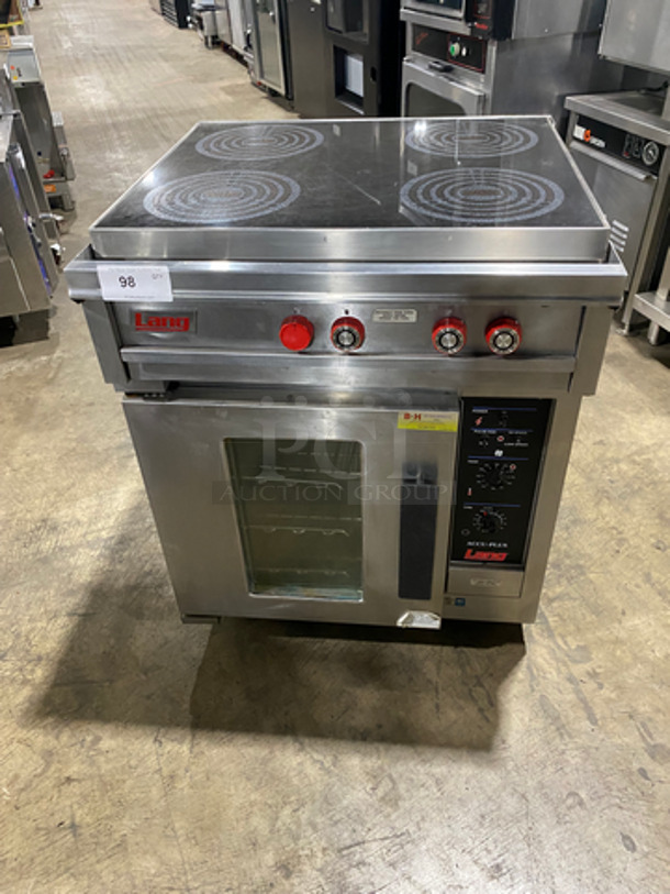 WOW! Lang Commercial Electric Powered 4 Burner Induction Top Range! With Underneath Convection Oven! Metal Oven Racks! With View Through Door! All Stainless Steel! On Casters! Model: RTI30A SN: RT300913A0010 208/240V 60HZ 3 Phase