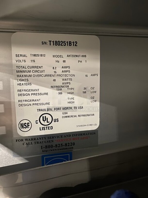 Traulsen Commercial 4 Half Door Reach In Cooler! All Stainless Steel! Model AHT232NUTHHS Serial T180251B12! 115V 1Phase! On Casters! - Image 6 of 11