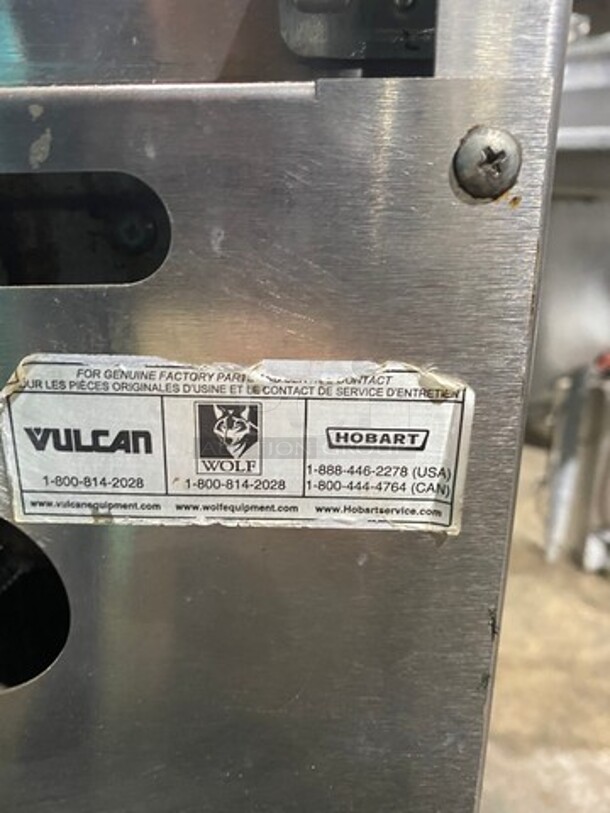 Vulcan Commercial Natural Gas Powered 2 Burner Stove With Flat Top Griddle! Griddle Has Back And Side Splashes! With Oven Underneath! All Stainless Steel! On Casters! Model: 36S2B24GN SN: 481883161 - Image 7 of 12