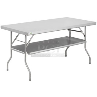 BRAND NEW SCRATCH & DENT! Regency 30" x 60" 18-Gauge Stainless Steel Folding Work Table with Removable Undershelf. IN THE BOXES. 2x Your Bid