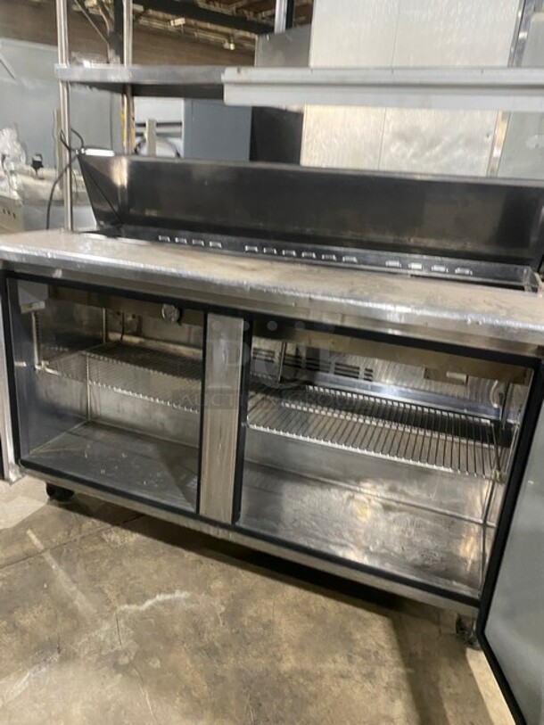 NICE! Turbo Air Commercial Mega Top Sandwich/Salad Prep Table! With 2 Door Refrigerated Base! With 2 Overhead Shelves! All Stainless Steel! With Metal Racks! On Casters! 115V! Model: TST-60SD! - Image 7 of 11