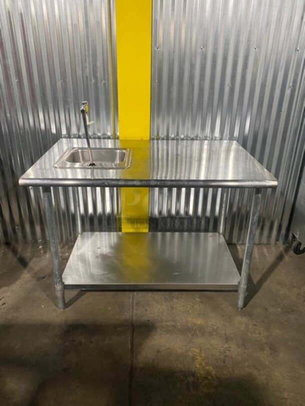 All Stainless Steel Commercial Prep Table! With Right Side Sink! With Water Dispenser! With Underneath Storage Space! On Legs! - Image 3 of 8