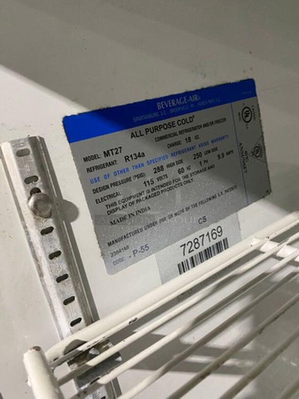 Beverage Air Commercial Single Door Reach In Refrigerator Merchandiser! With View Through Door! With Poly Coated Racks! Model: MT27 SN: 7287169 115V 60HZ 1 Phase - Image 7 of 8