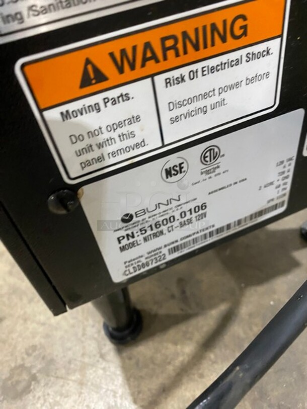 Bunn Commercial Nitron Cold Draft Countertop Coffee Dispenser! With Dual Nitro & Cold Brew Chrome Dispensers! On Legs! 120V 1 Phase! Model: NITRON, CT-BASE 120V SN: CLDD007322! - Image 5 of 11