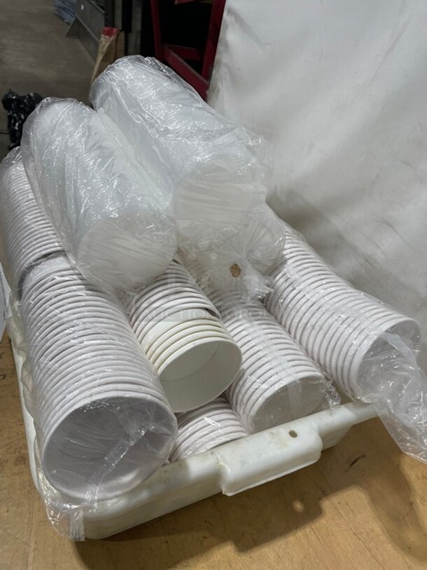 NEW! Lot Of White Paper Frozen Yogurt/Food Cups! With Lids! All One Money! - Image 8 of 8