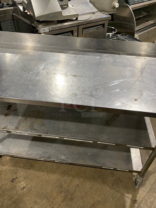 Stainless Steel Worktable With Back Splash And Double Undershelf! On Casters! - Image 5 of 7