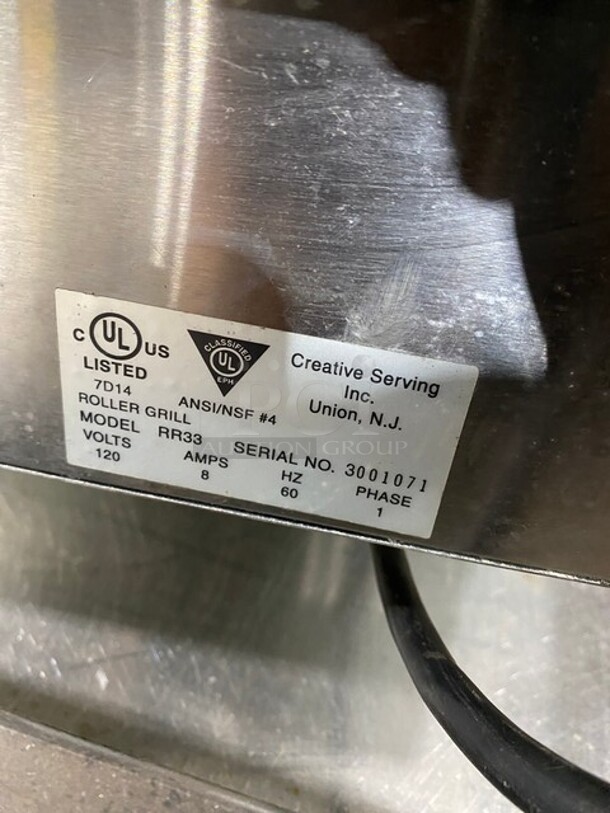 Creative Serving Ruff Rider Stainless Steel Commercial Countertop Hot Dog Roller!  Model RR33X SN: 3001071 120V 1PH - Image 8 of 8