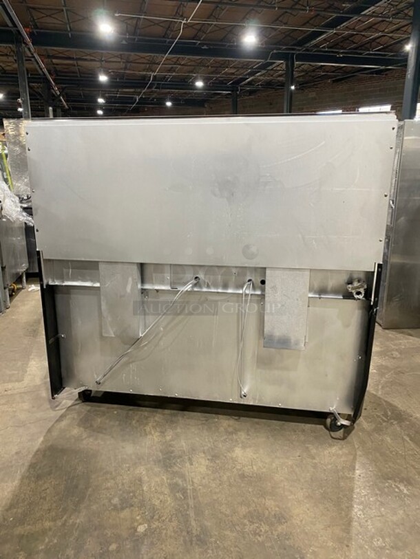 AMAZING! Garland Commercial Natural Gas Powered 6 Burner Split Top With Right Side Flat Griddle! With 2 Full Ovens Underneath! With Back Splash & Overhead Salamander Shelf! All Stainless Steel! With Metal Oven Racks! On Casters!  - Image 3 of 12