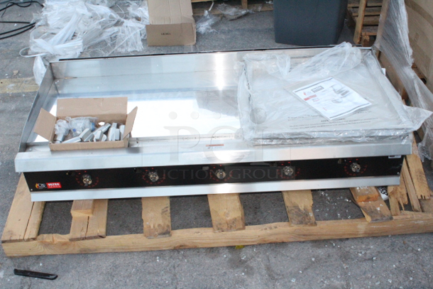 BRAND NEW SCRATCH & DENT! Cooking Performance Group GTU-CPG-60-L Ultra Series 60" Chrome Plated Liquid Propane 5-Burner Countertop Griddle - 150,000 BTU. Missing knobs.  - Image 6 of 9
