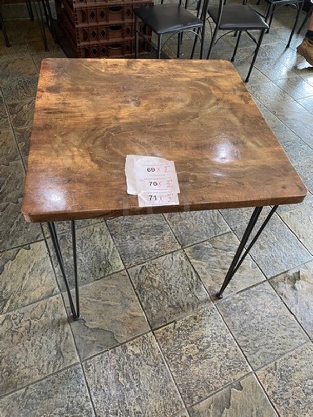 Brown Wooden Pattern Square Table! Black Metal Legs! 2x Your Bid!