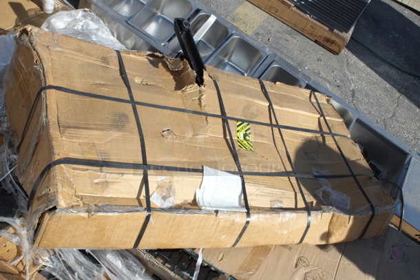 BRAND NEW SCRATCH & DENT! Box of Lancaster Table & Seating 164TB3030 30" x 30" Cross Cast Iron Table Base Plate. Box is ripped.  - Image 2 of 3