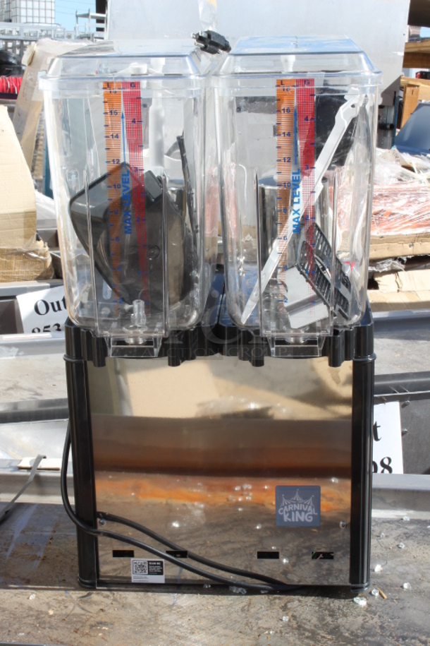 BRAND NEW SCRATCH & DENT! Carnival King RBD5G2 Double 5 Gallon Bowl Refrigerated Beverage Dispenser - 120V. S/N: 24032293 Out of original packaging. Back leg is bent. - Image 2 of 7