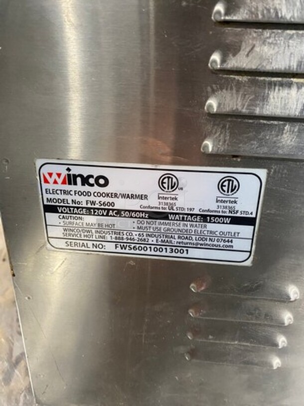 Winco Commercial Countertop Single Well Food Warmer! All Stainless Steel! MODEL FWS600 SN:FWS60010013001 120V - Image 8 of 8