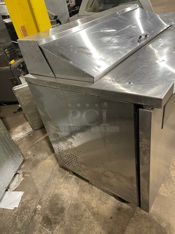 True Commercial Refrigerated Bain Marie/Sandwich Prep Table With Right Side Worktop! With 3 Door Refrigerated Storage Underneath! All Stainless Steel! With Poly Coated Racks! On Casters! 115V 1 Phase! Model: TSSU-72-12 SN: 7868756! - Image 2 of 9