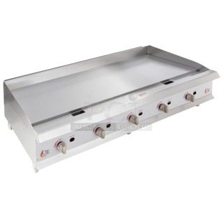 BRAND NEW SCRATCH & DENT! Cooking Performance Group GM-CPG-60-NL 60" Gas Countertop Griddle with Manual Controls - 150,000 BTU. S/N 2306004028 60x29-5/16x16-3/4. Includes Propane Conversion Kit. Back right leg is missing. 