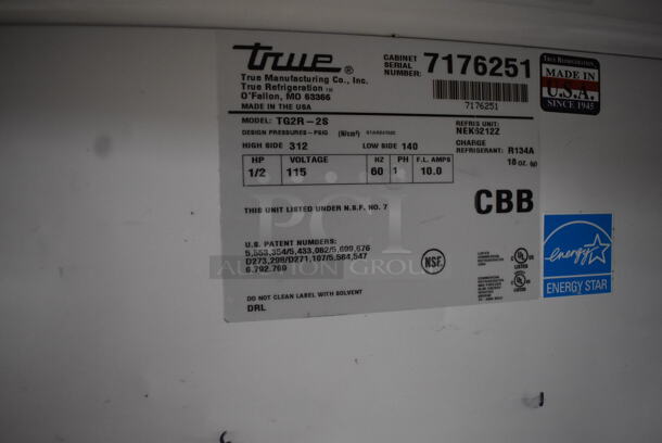 2011 True TG2R-2S Commercial Stainless Steel Reach In Electric Powered Cooler With Polycoated Racks. 115V/Phase 1 Tested And Working! - Image 6 of 6