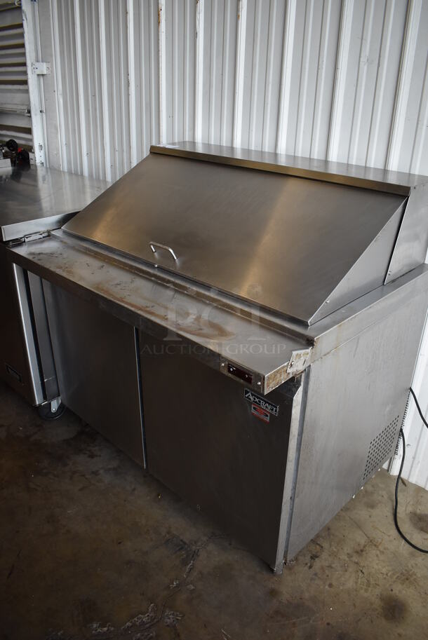 Adcraft SLM-2D Stainless Steel Commercial Sandwich Salad Prep Table Bain Marie Mega Top on Commercial Casters. 115 Volts, 1 Phase. 47x34x46.5. Tested and Powers On But Does Not Get Cold
