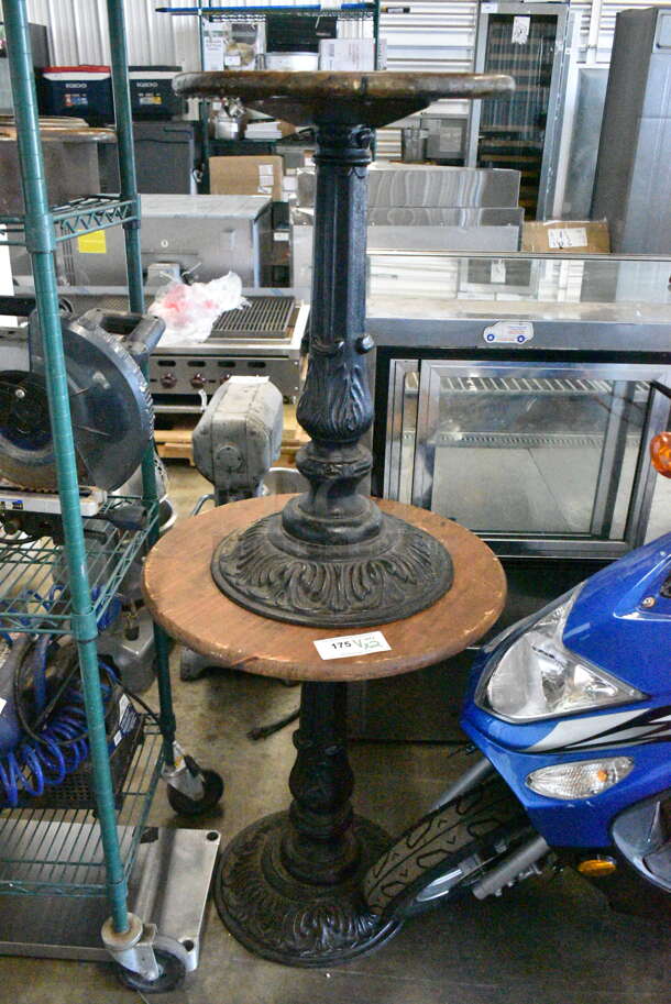 2 Round Tables on Ornate Black Metal Table Base. 24x24x30, 18x18x29. 2 Times Your Bid!  - Image 2 of 7