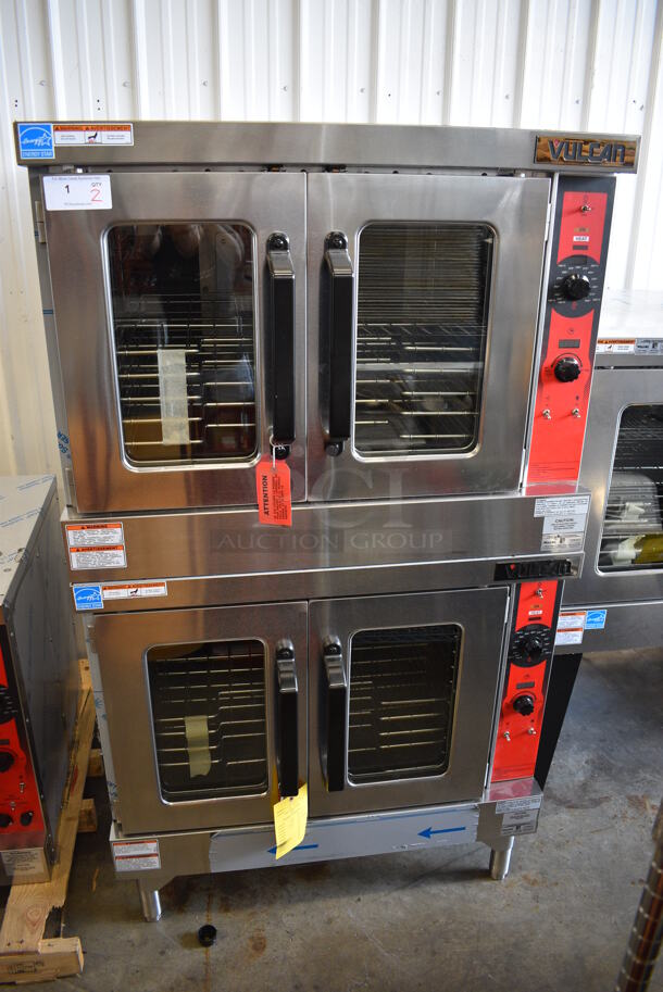 2 BRAND NEW SCRATCH AND DENT! Vulcan Model VC5GD-11D1Z Stainless Steel Commercial Natural Gas Powered Full Size Convection Oven w/ View Through Doors, Metal Oven Racks and Thermostatic Controls. 40x31x70. 2 Times Your Bid!