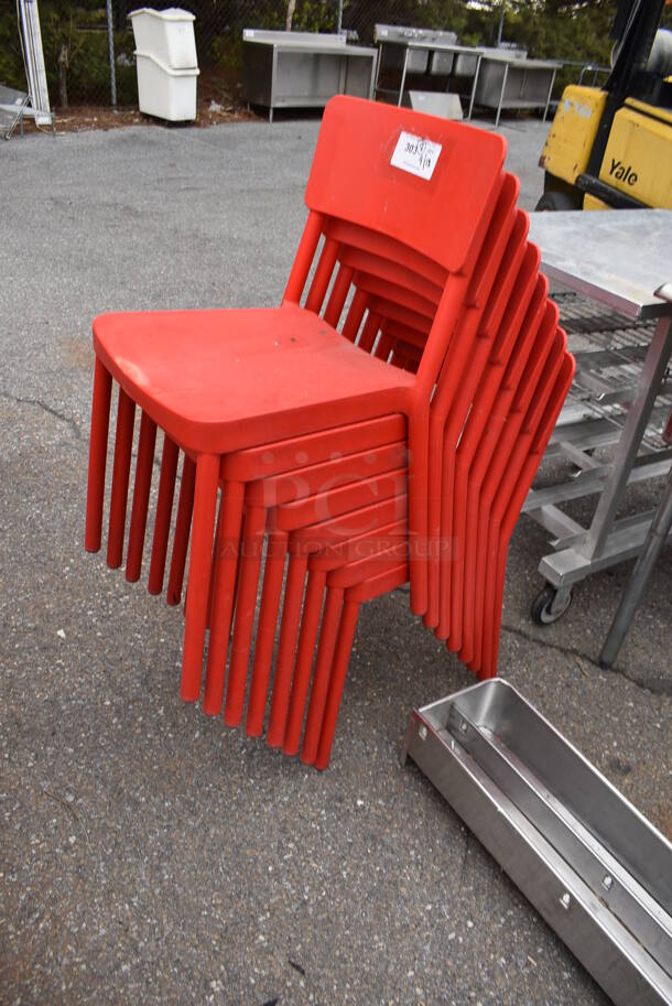 8 Red Poly Dining Height Chairs. 8 Times Your Bid! - Image 2 of 2