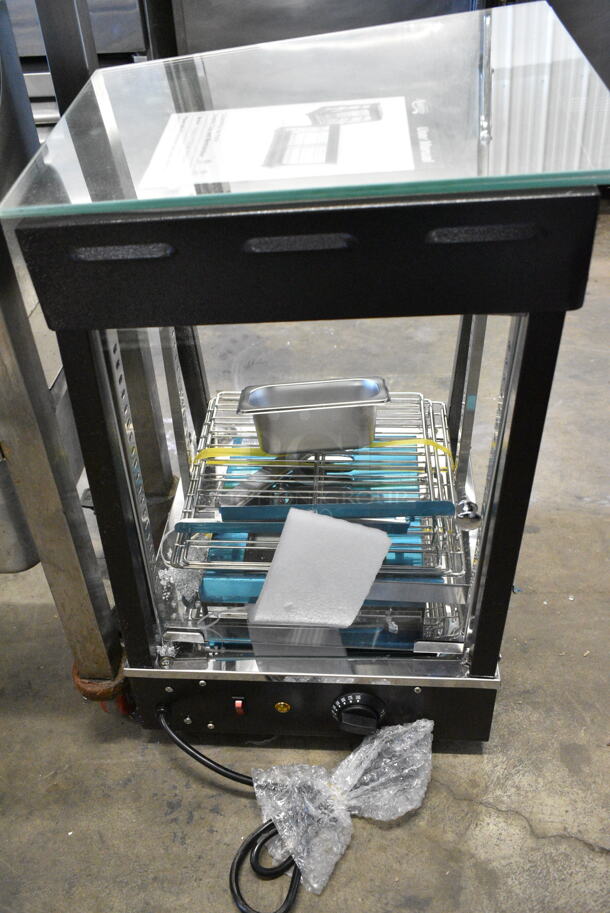 BRAND NEW SCRATCH AND DENT! 2024 Avantco 177HDC13 3" Self/Full Service 3 Shelf Countertop Heated Display Case with Hinged Doors. 120 Volts, 1 Phase. Tested and Working! - Image 2 of 5