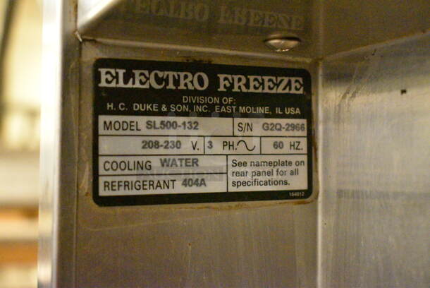 Electro Freeze SL500-132 Stainless Steel Commercial Floor Style Water Cooled 2 Flavor w/ Twist Soft Serve Ice Cream Machine on Commercial Casters. 208-230 Volts, 3 Phase. This Unit Was In Working Condition When the Restaurant Closed. (main dining room) - Image 10 of 10