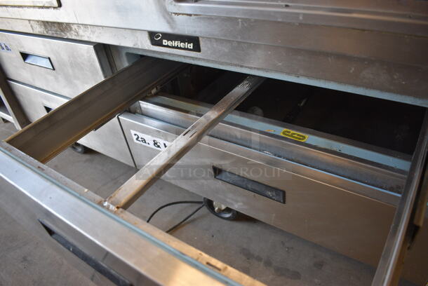 Delfield Stainless Steel Commercial 4 Drawer Chef Base on Commercial Casters. Goes GREAT w/ Item 245! 75.5x30x26. Tested and Working! - Image 4 of 7