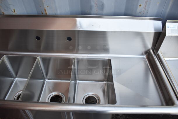 BRAND NEW SCRATCH AND DENT! KoolMore SC101410-1283 Stainless Steel Commercial 3 Bay Sink w/ Dual Drain Boards. 54x20x45. Bays 10x14x10 - Image 3 of 6