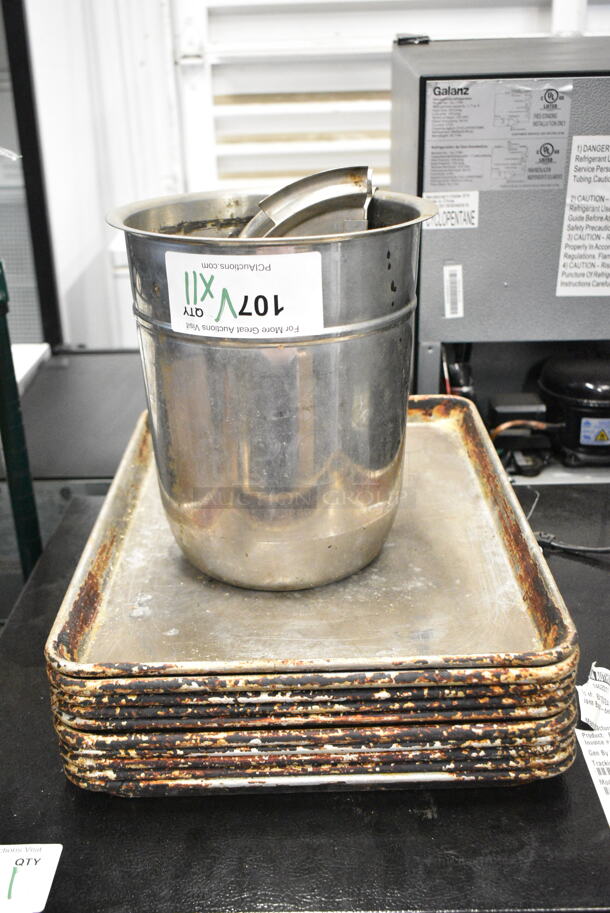 11 Various Items Including 10 Metal Baking Pans and Cylindrical Drop In Bin. 11 Times Your Bid!  - Image 1 of 4