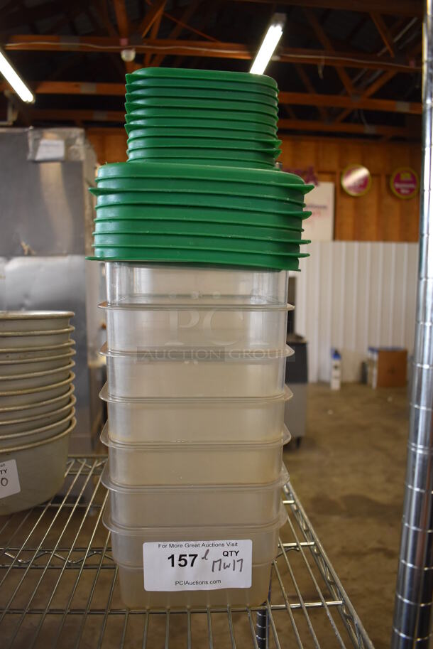 ALL ONE MONEY! Lot of 17 Cambro Clear Poly Containers w/ 17 Green Lids. 7.25x7.25x3.5 - Image 3 of 6