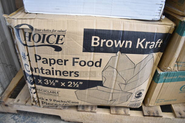 PALLET LOT of 29 BRAND NEW Boxes Including 707160HL Sabert Catering Pop-Top 14 3/8" Square Clear PET Hinged Lid for 160 oz. Square Bowl - 30/Case, 3 Box 347SP6CL Visions Florence 6" Square Clear Plastic Plate - 120/Case, 707801C Sabert Catering Pop-Top 80 oz. Clear PET One-Compartment Square Bowl - 50/Case, 2 Box 129MCR32B Choice 32 oz. Black Round Microwavable Heavy Weight Container with Lid 7 1/4" - 150/Case, 795PTOKFT1 Choice Kraft Microwavable Folded Paper #1 Take-Out Container 4 3/8" x 3 1/2" x 2 1/2" - 450/Case, 2 Box G4600XR Can Liners, 612P527 Choice 7" Clear Round Plastic Dome Lid - 500/Case, 3 Box 395SP08 EcoChoice Compostable Sugarcane / Bagasse 8" x 8" Square Plate - 400/Case, 7071602C Sabert Catering Pop-Top 160 oz. Clear PET Two-Compartment Square Bowl Set - 30/Case, 707802C Sabert Catering Pop-Top 80 oz. Clear PET Two-Compartment Square Bowl - 50/Case, HP4004743 Manitowoc Ice 4004743 Curtain, Water, Vac Form, 500CTOUT96 Choice 96 oz. Beverage Take-Out Container - 25/Case, 500TO883C3 Choice 8" x 8" x 3" Microwaveable 3-Compartment Black / Clear Plastic Hinged Container - 100/Case, 394360XL Noble Products Clear Powdered Disposable Vinyl Gloves for Foodservice - Extra Large - 1000/Case. 29 Times Your Bid! - Image 6 of 12