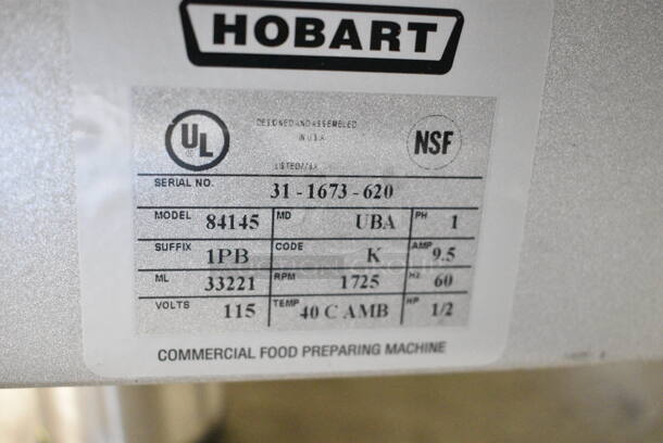 BRAND NEW SCRATCH AND DENT! Hobart 84145 5 lb. Buffalo Chopper Food Processor with Powder-Coated Aluminum Base, S Blade and #12 Hub. 115 Volts, 1 Phase. Tested and Working! - Image 9 of 9