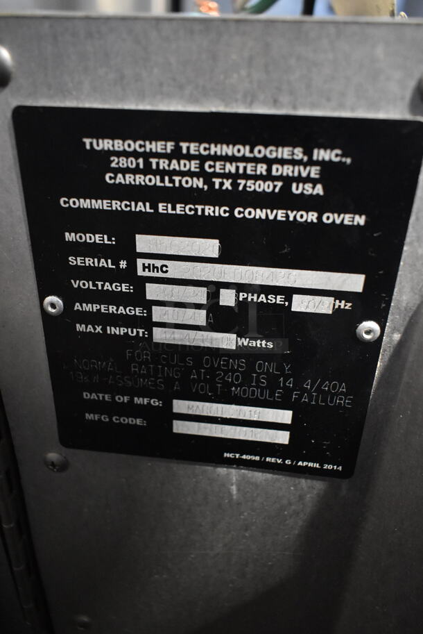2018 Turbochef HhC2020 Stainless Steel Commercial Countertop Electric Powered Rapid Cook Conveyor Oven. 208/240 Volts, 3 Phase. - Image 6 of 6