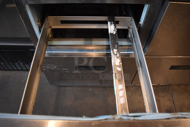 Delfield Stainless Steel Commercial Sandwich Salad Prep Table Bain Marie Mega Top w/ 4 Drawers and Over Shelf on Commercial Casters. 48x33x55. Tested and Working! - Image 4 of 9