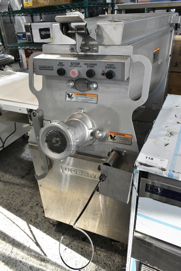 2021 Hobart MG2032 Metal Commercial Floor Style Electric Powered Meat Mixer Grinder w/ Foot Pedal on Commercial Casters. 208 Volts, 3 Phase.  - Image 1 of 8