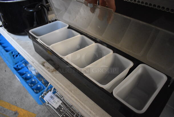 Black and Clear Poly Bar Topping Rail w/ 6 White Drop Ins. 20x6x4 - Image 2 of 3